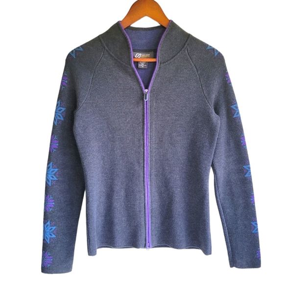 Eddie Bauer Full Zip Cardigan Sweater Women's Gray w Snowflakes XS - Picture 1 of 7
